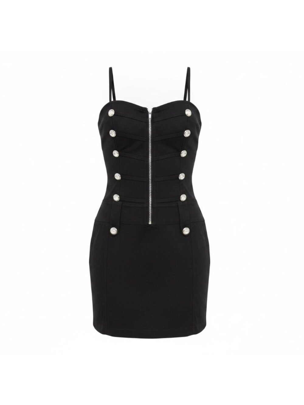 Body Central Women’s Black Mini Dress W/ Button Detail Zip Front Size M